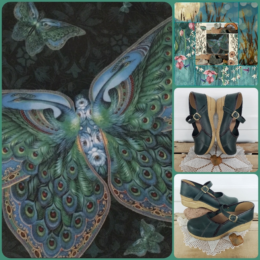 Emerald Green Dansko Pro Clog Marcelle MaryJane Straps Buckle Boho Cottage Gypsy - Picture 3 of 12